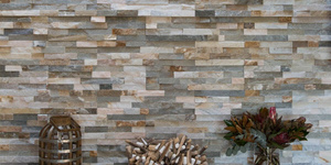 Акцентная стена в гостиной из камня 3D панели RKS SLATE Сланец Beige Slate Classic фото (15)