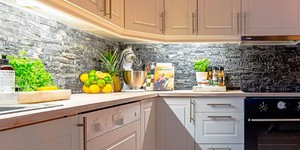 Кухонный фартук из натурального камня 3D панели Мрамор RKS Slate Woody Grey Classic фото (3)
